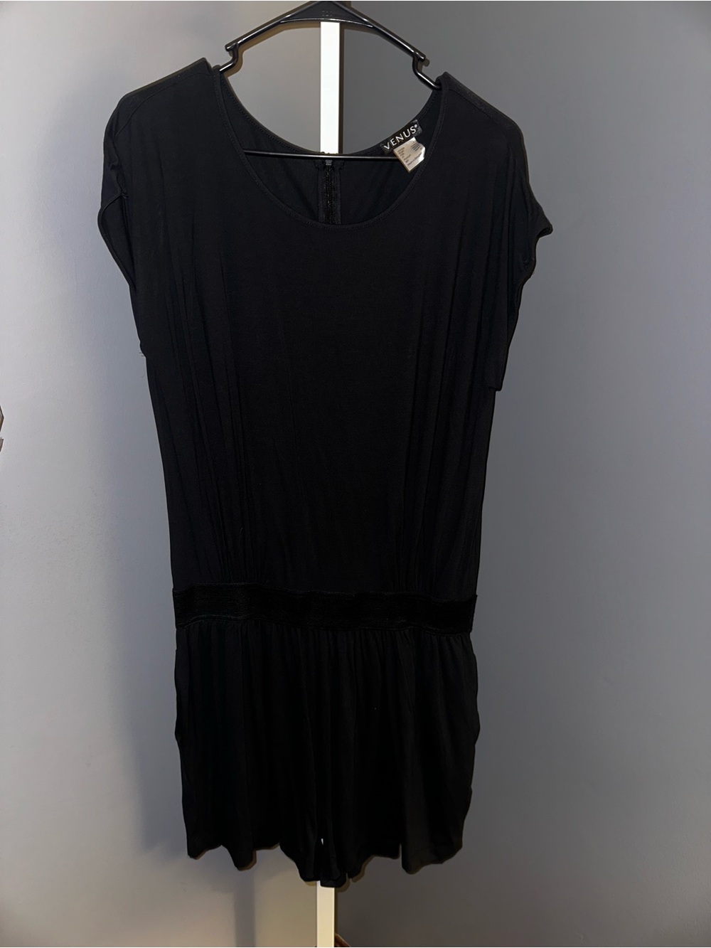 VENUS Black Short Sleeve Mini Dress with Waist Detail